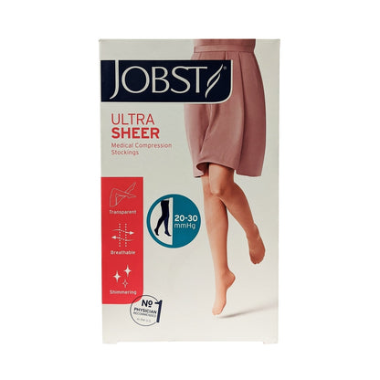 Product label for Jobst UltraSheer Compression Stockings 20-30 mmHg - Pantyhose / Closed Toe / Natural (Small)