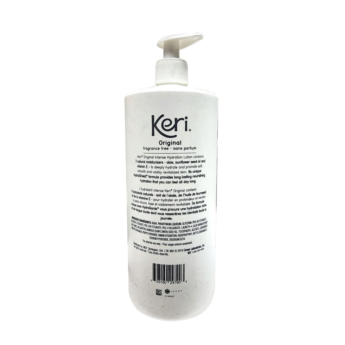 Description and ingredients for Keri Original Intense Hydration Fragrance Free (900 mL)