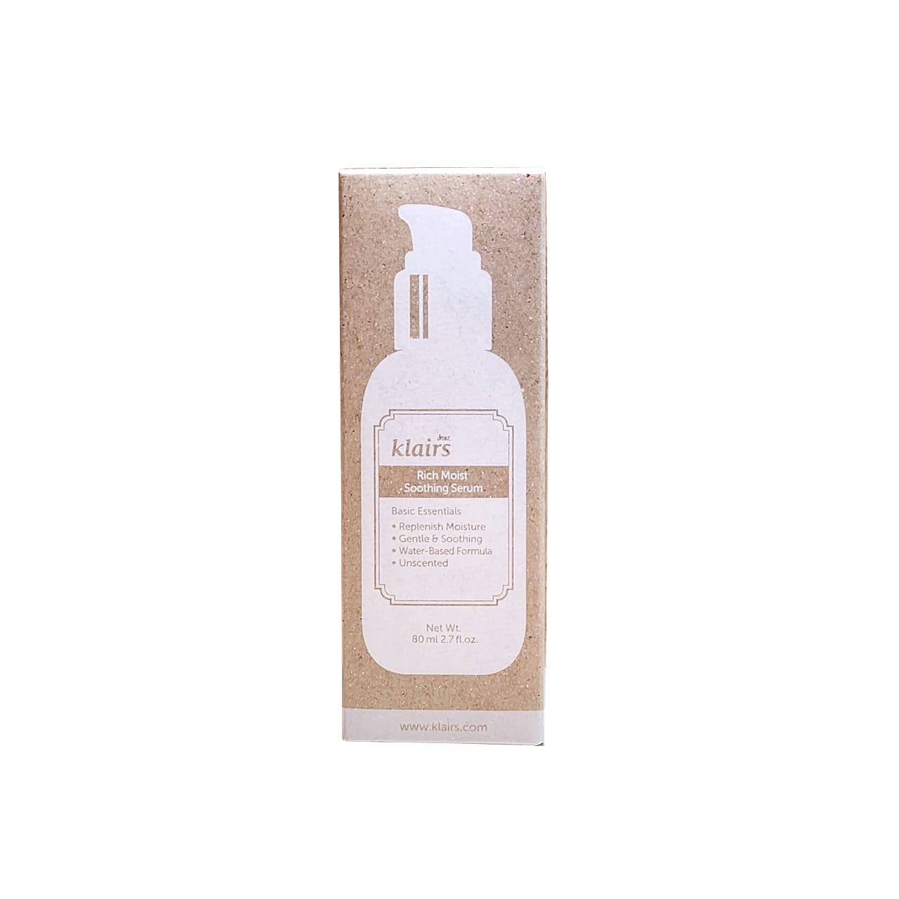 Product label for Klairs Rich Moist Soothing Serum (80 mL)