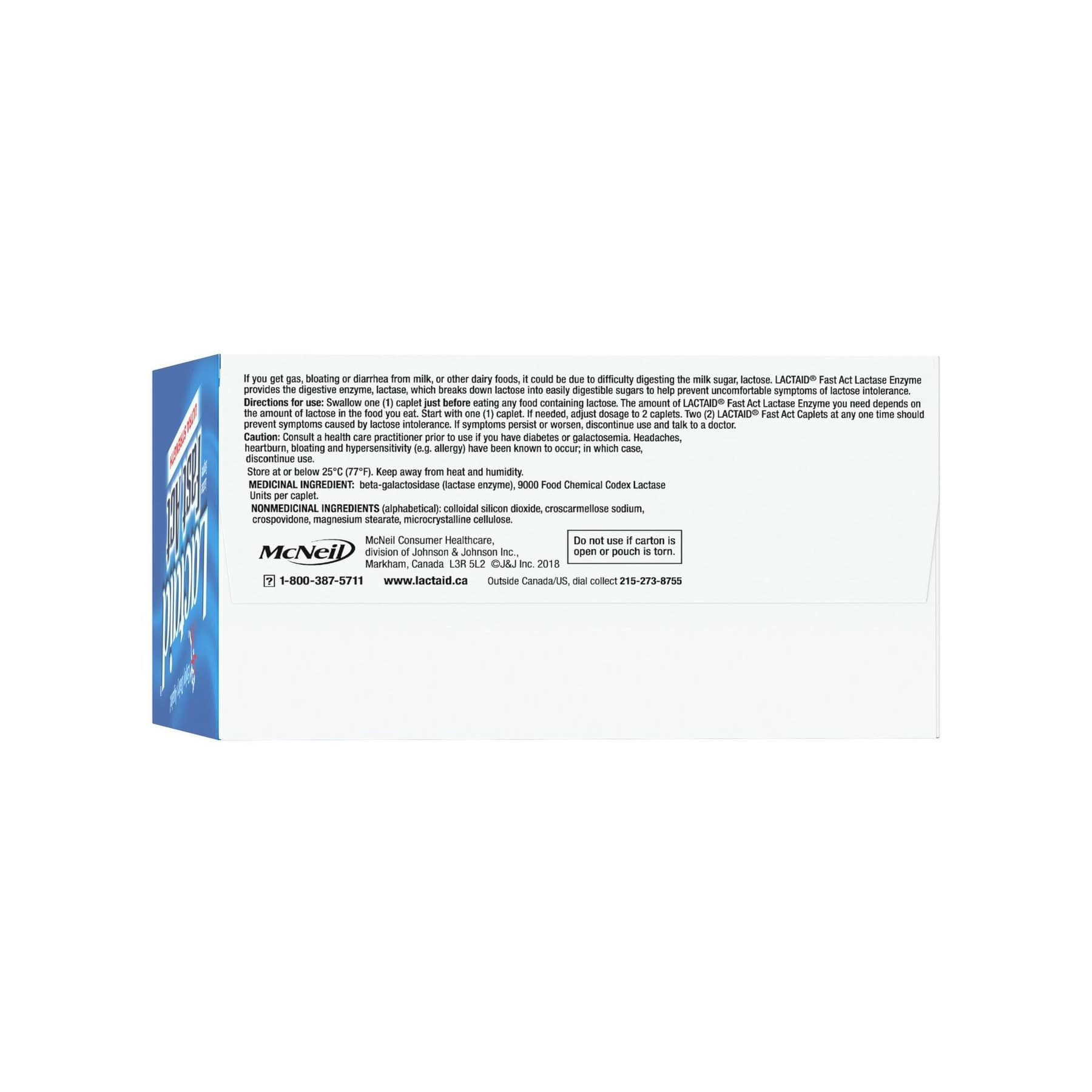 Description, directions, caution, ingredients for Lactaid Ultra Strength Fast Act Lactase Enzyme Caplets (40 caplets) in English