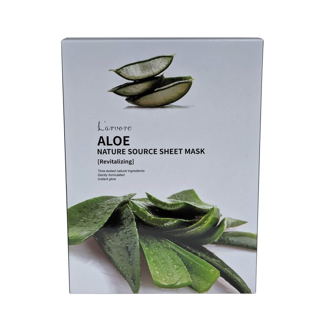 Product label for L'arvore Aloe Nature Source Sheet Mask (23 grams)