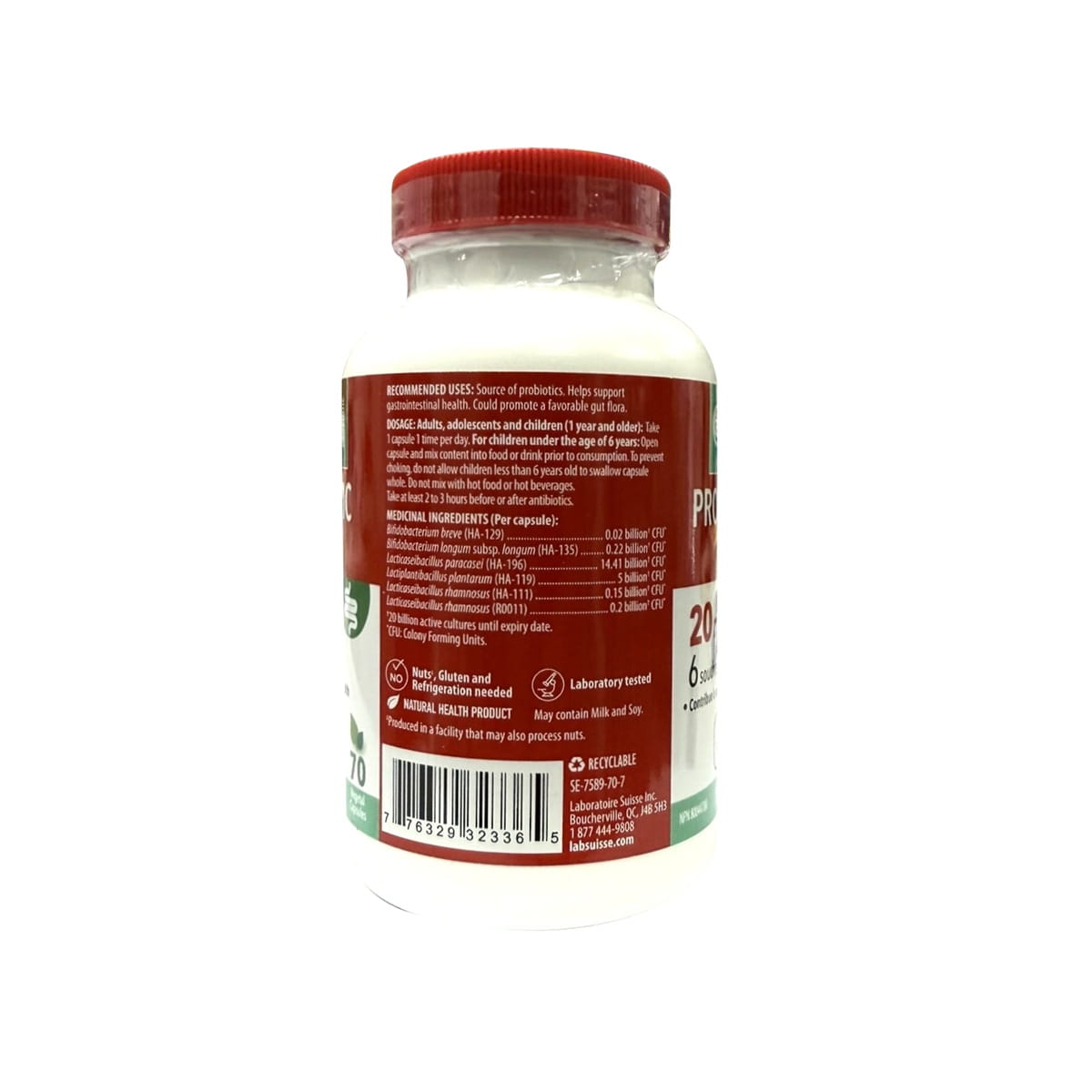 Uses, dose, ingredients for Laboratoire Suisse Probiotic Strong 20 Billion (70 capsules) in English