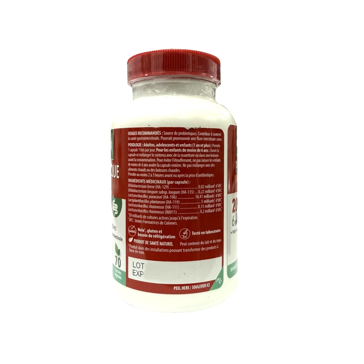 Uses, dose, ingredients for Laboratoire Suisse Probiotic Strong 20 Billion (70 capsules) in French