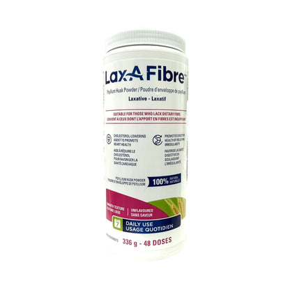 Product label for Lax-A-Fibre Psylium Husk Powder (336 grams)