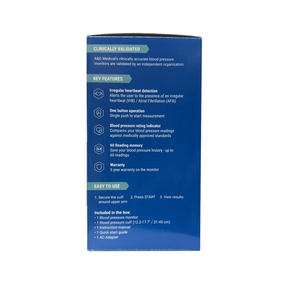 Features and instructions for LifeSource Blood Pressure Monitor (for Upper Arm) Large Cuff UA-651CNLAC in English