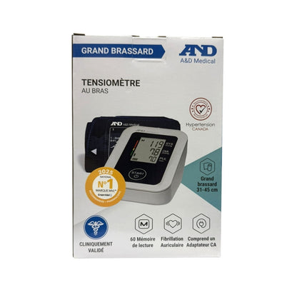 Product label for LifeSource Blood Pressure Monitor (for Upper Arm) Large Cuff UA-651CNLAC in French