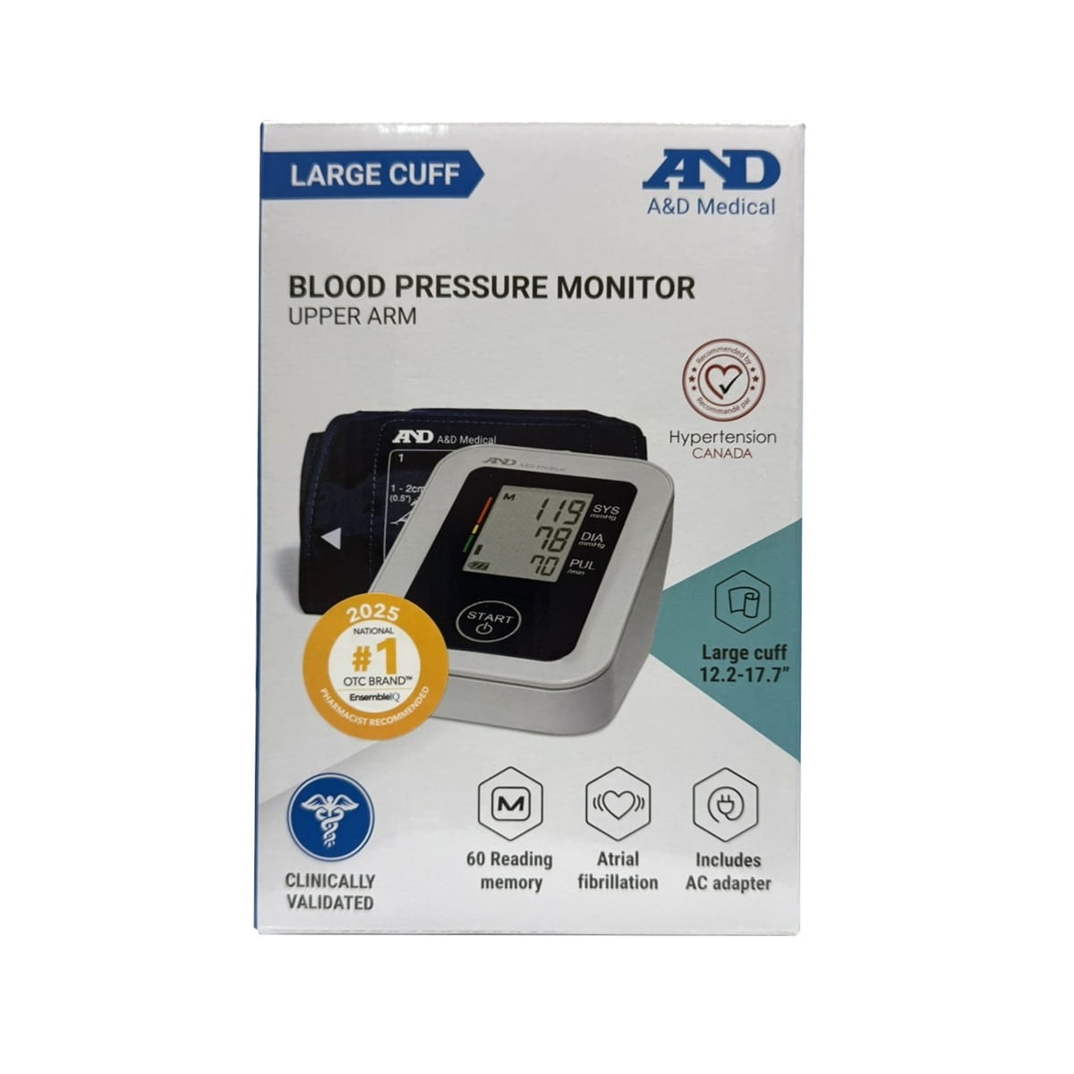 Product label for LifeSource Blood Pressure Monitor (for Upper Arm) Large Cuff UA-651CNLAC in English
