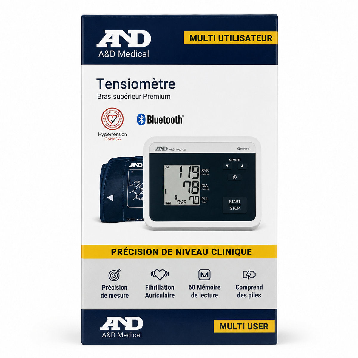 Life Source Blood Pressure Monitor Premium Upper Arm Multi User UA-770CNBLE - Product Label FR