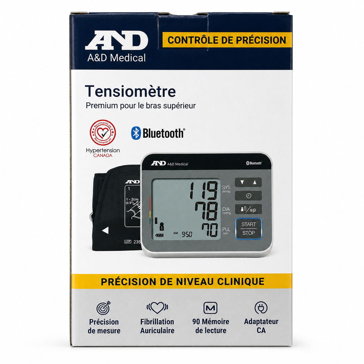 Life Source Blood Pressure Monitor Premium Upper Arm Precision Check UA-810CNBLE - Product Label FR