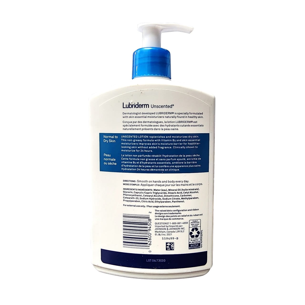 Description, directions, ingredients for Lubriderm Unscented Lotion for Normal to Dry Skin (480 mL)
