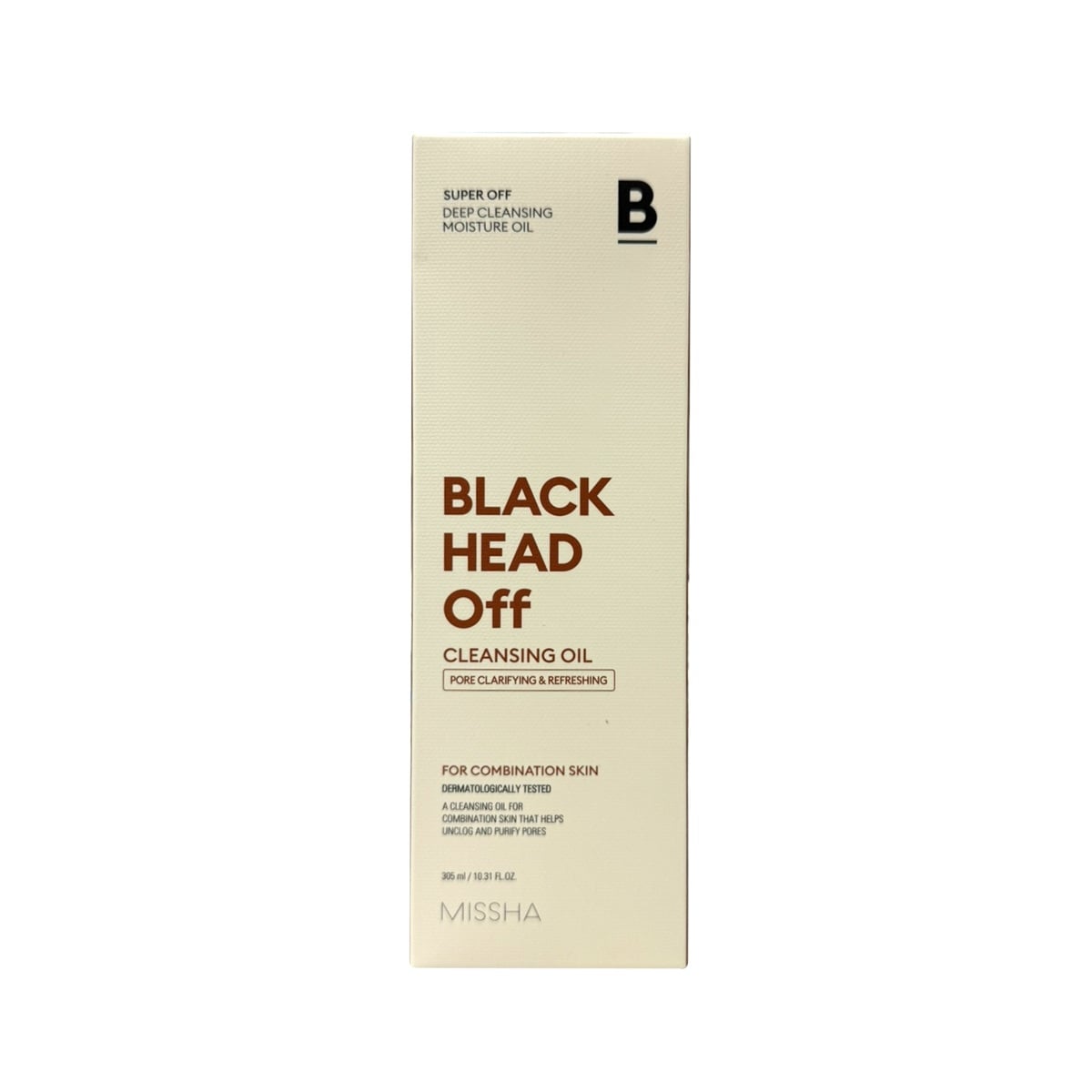 Product label for MISSHA Super Off Cleansing Oil Blackhead Off 