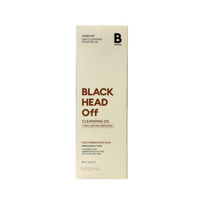 Product label for MISSHA Super Off Cleansing Oil Blackhead Off 