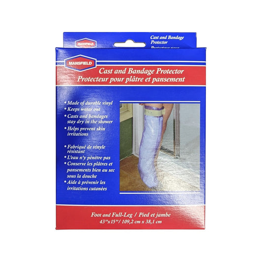 Product label for Mansfield Cast and Bandage Protector for Foot and Full-Leg (43" x 15")