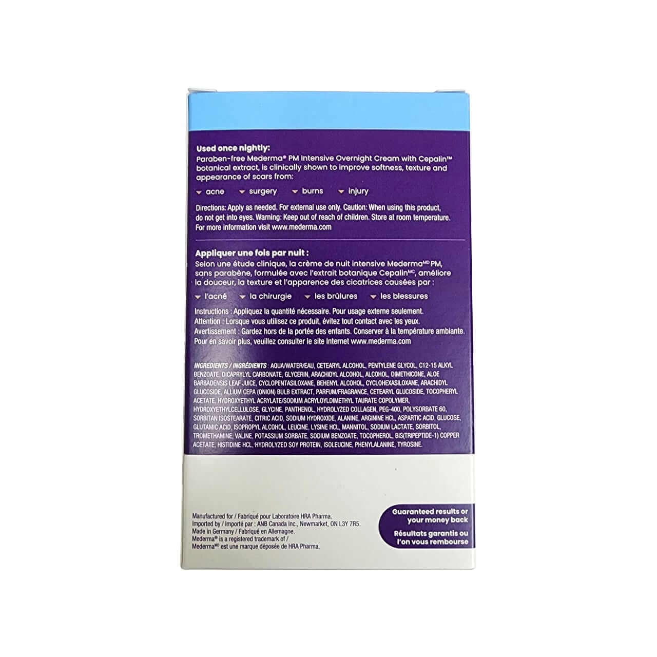 Description, directions, ingredients for Mederma PM Overnight Cream Scar Care (30 grams)