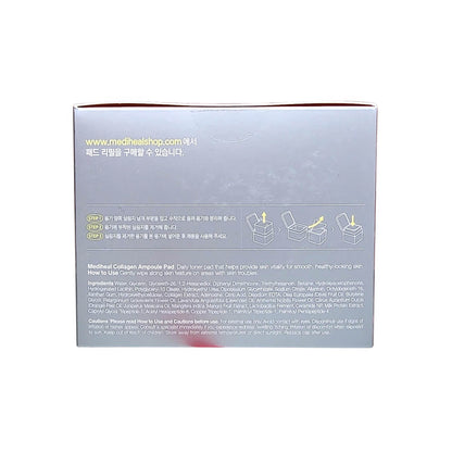 Description, how to use, ingredients, caution for Mediheal Collagen Ampoule Pad (100 count) in English