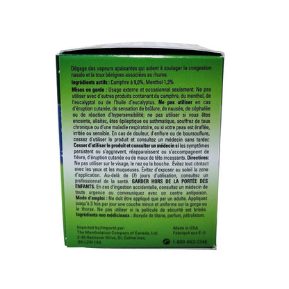 Description, ingredients, warnings, and directions for Mentholatum Natural Menthol Rub Ointment (100 mL) in French