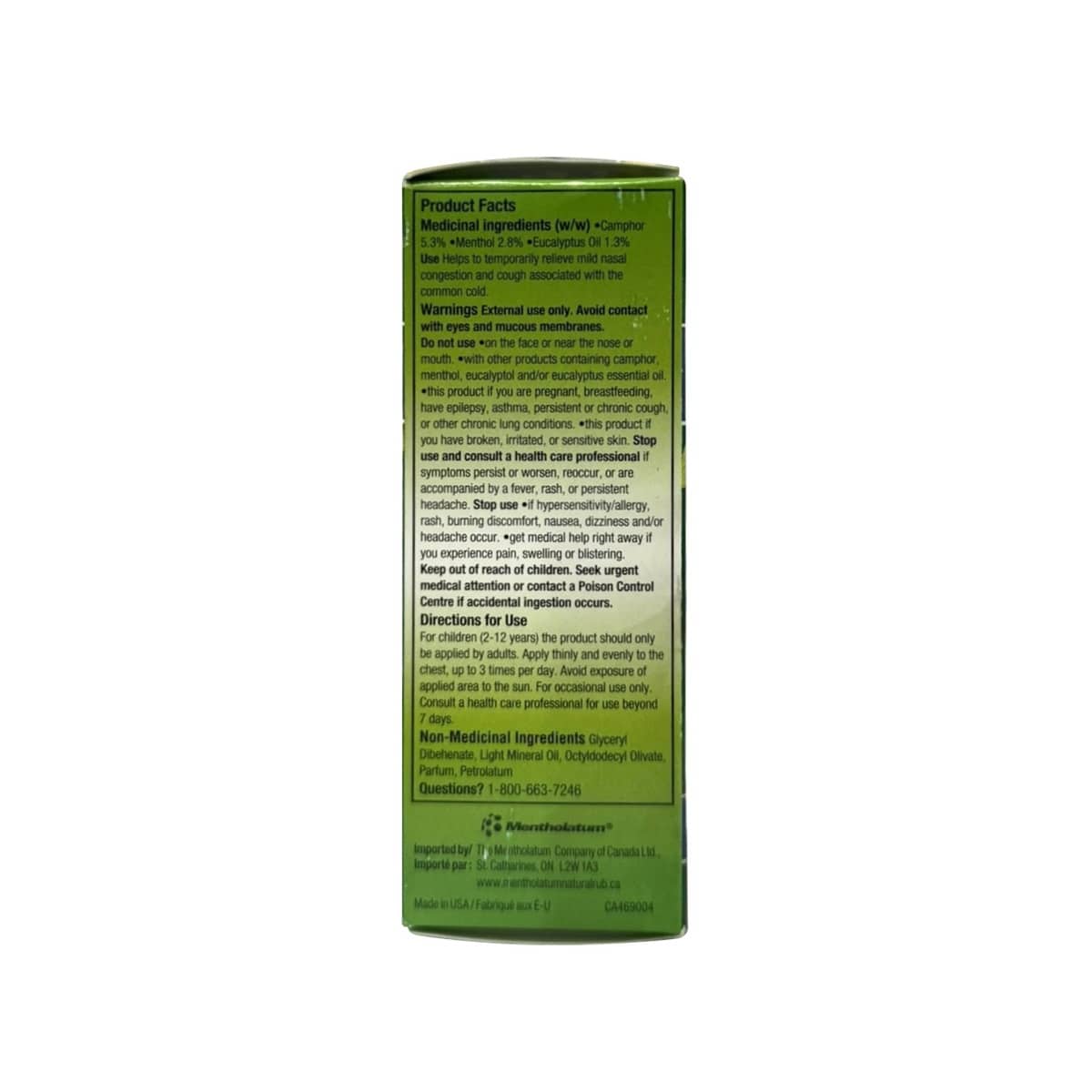 Ingredients, Warnings, Directions for  Mentholatum Natural Menthol Rub Roll-On (50 grams) in English