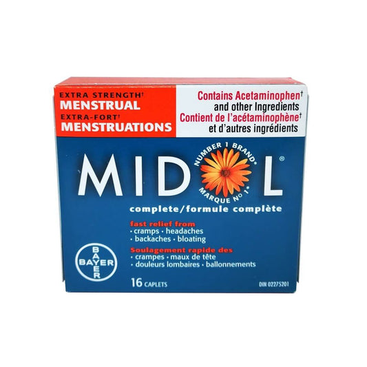 Product label for Midol Complete Extra Strength 16 caps