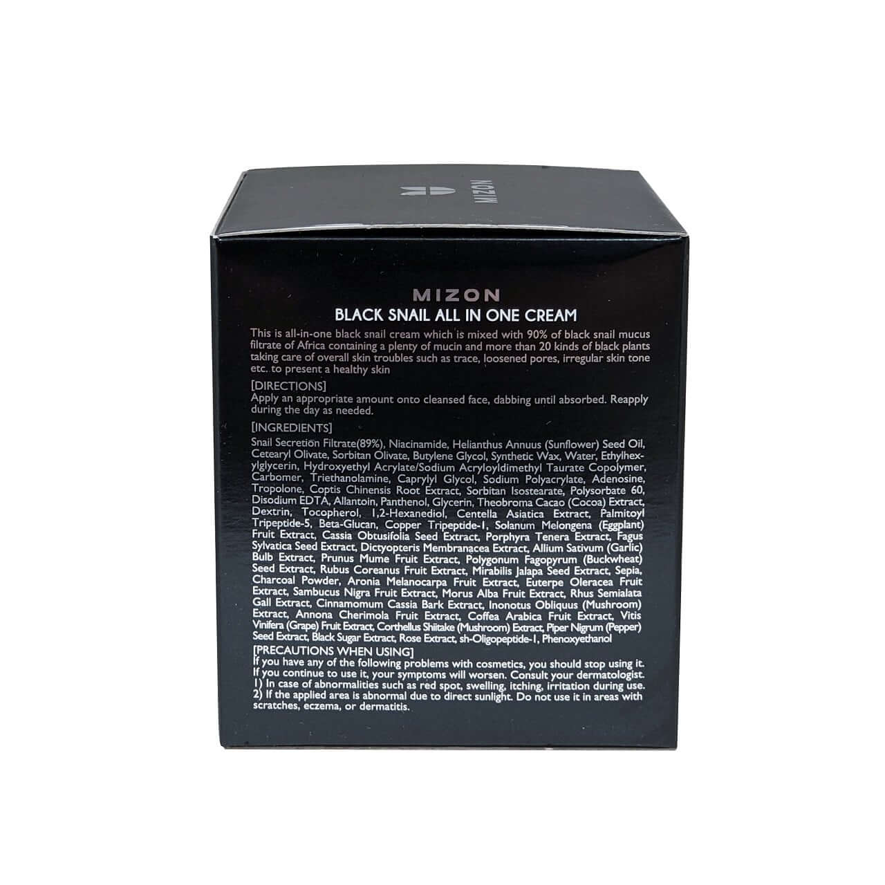 Directions, ingredients, and caution for Mizon Black Snail All In One Cream