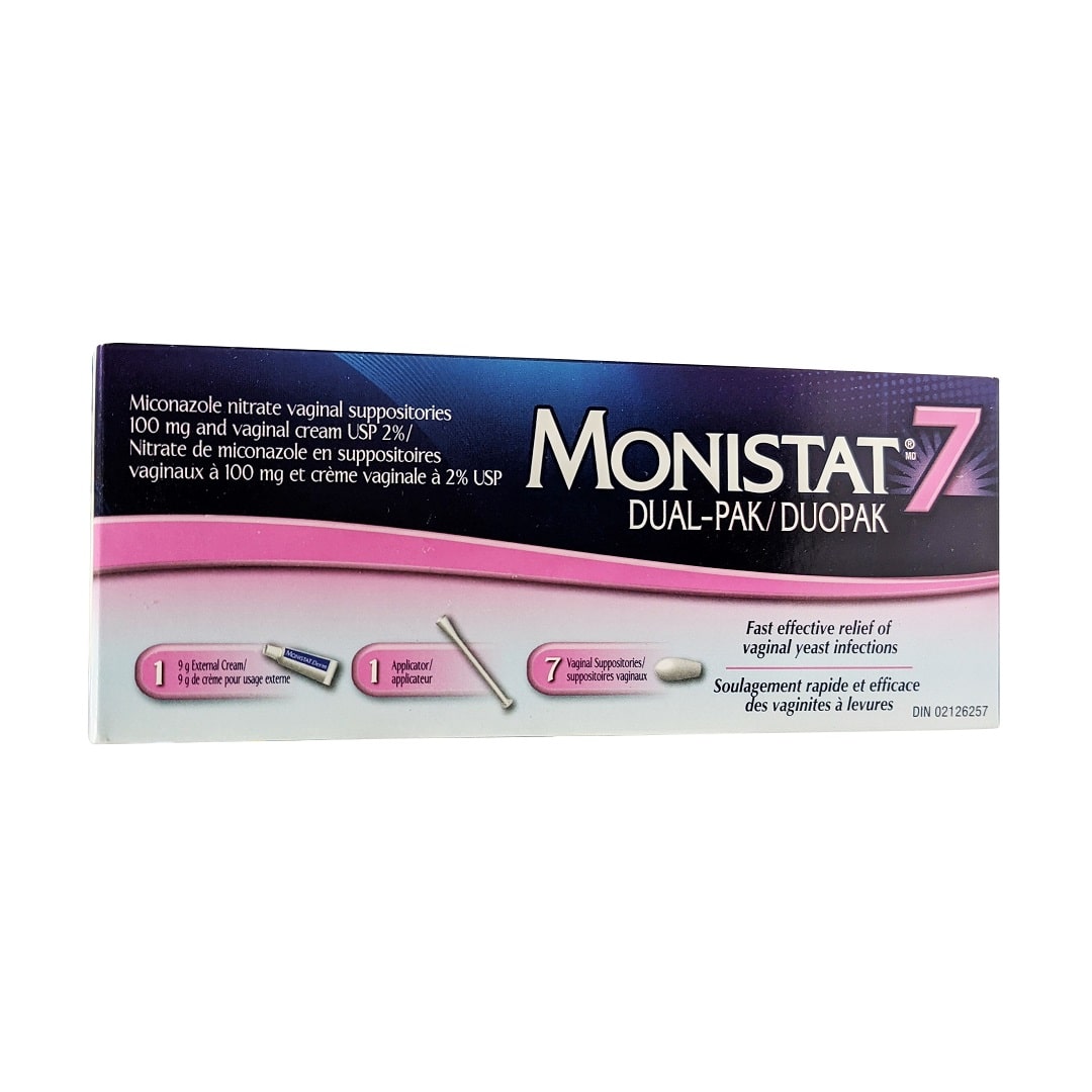 Product label for Monistat 7 Dual-Pak (Suppositories + External Cream) horizontal