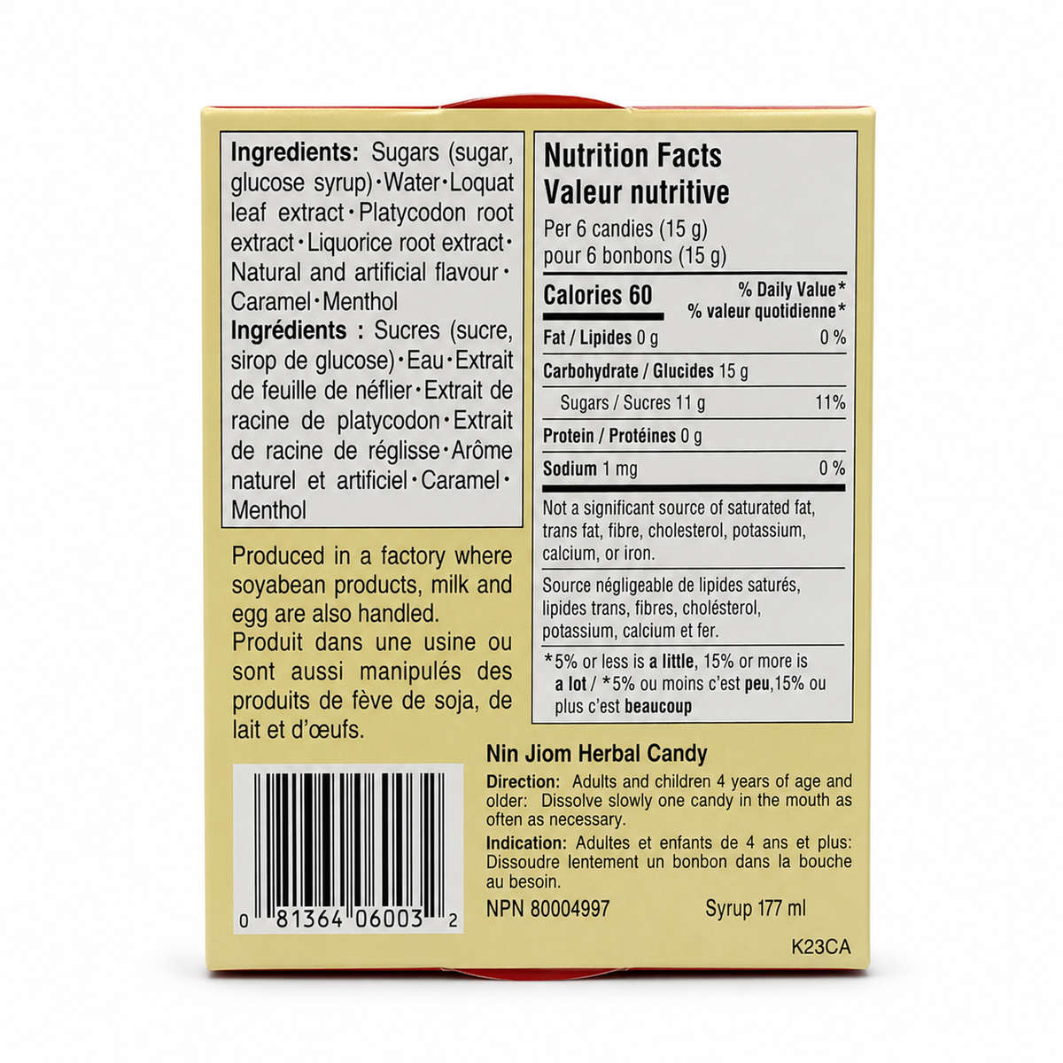 Nin Jiom Herbal Canada Original Flavour (60 grams) - Product Facts