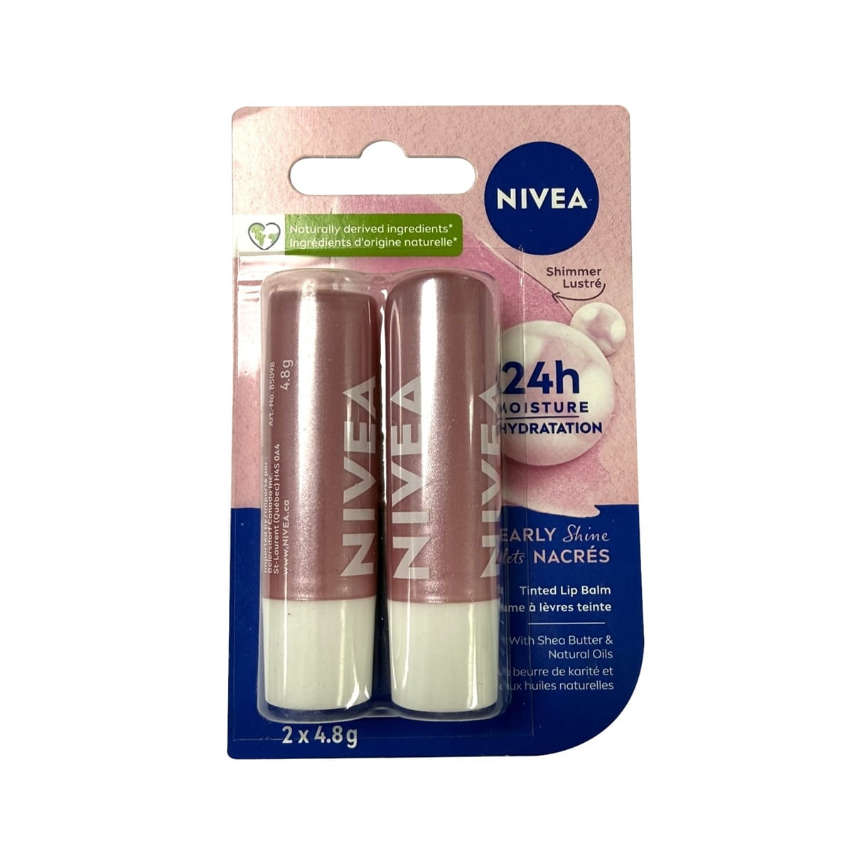 Package for Nivea Pearly Shine Lip Balm (2 x 4.8 grams)