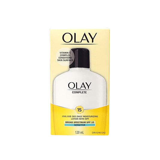 Product label for Olay Complete Daily Moisturizing Lotion SPF 15 (120 mL) in English