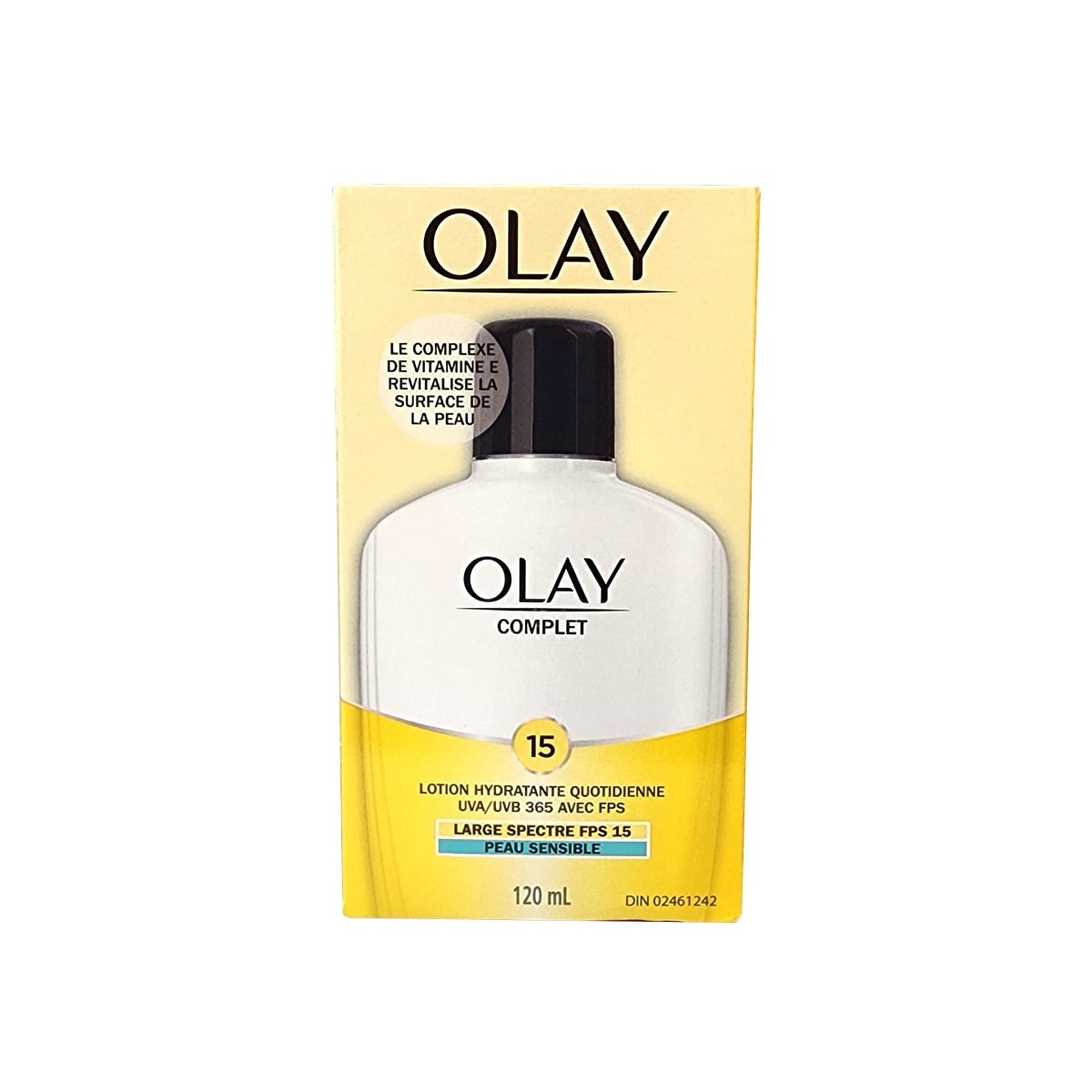 Product label for Olay Complete Daily Moisturizing Lotion SPF 15 (120 mL) in French