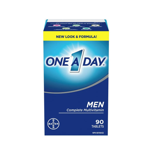 Product label for One A Day Multivitamin for Men (90 tablets)