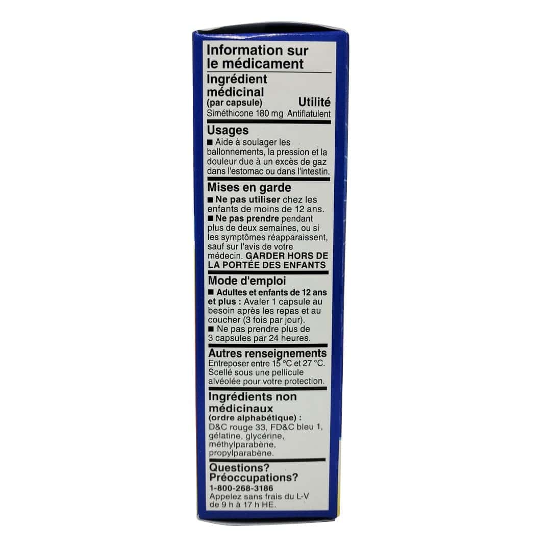 Ingredients, uses, warnings, and directions for Ovol Ultra Strength Simethicone 180mg (32 liquid gel capsules) in French