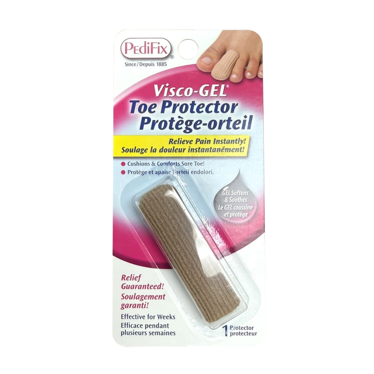 Product label for PediFix Visco-Gel Toe Protector