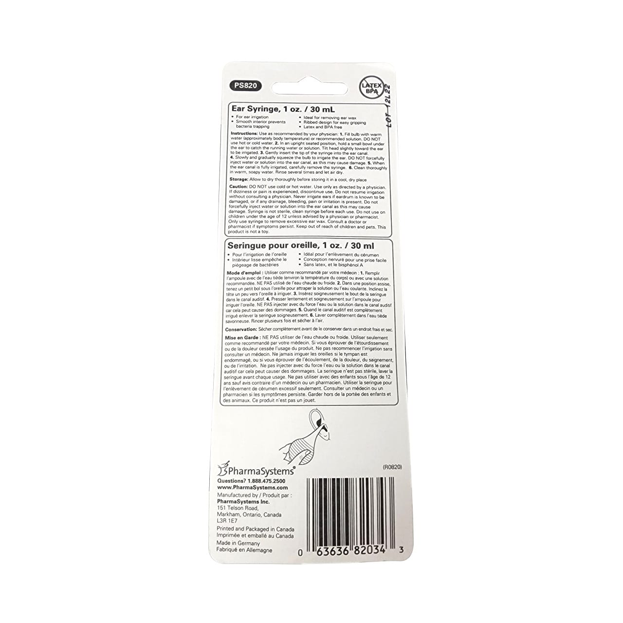 Instructions and cautions for PharmaSystems Ear Syringe (1 ounce)