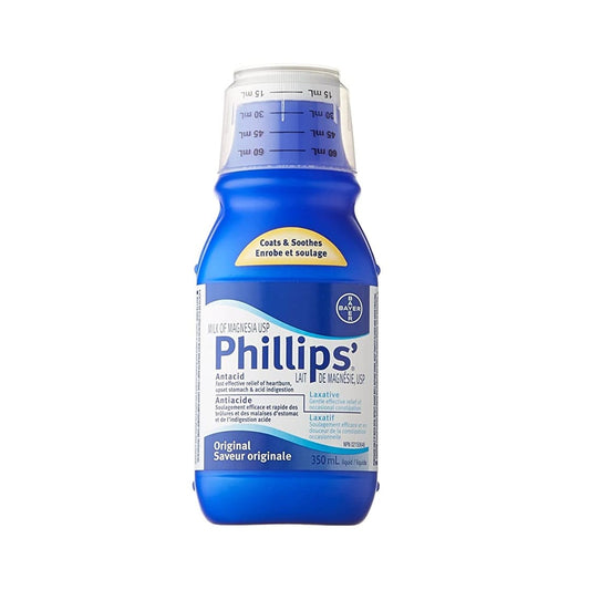 Product label for Phillips Milk of Magnesia Original (350 mL)
