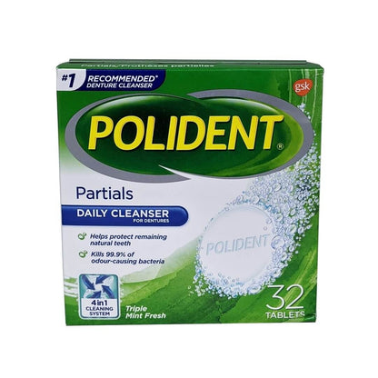 Product label forPolident Partials Daily Cleanser Triple Mint Fresh in English