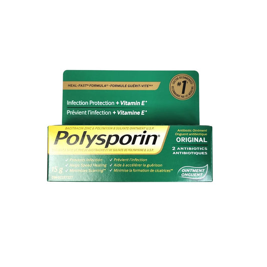 Product label for Polysporin Ointment Original (15 grams)