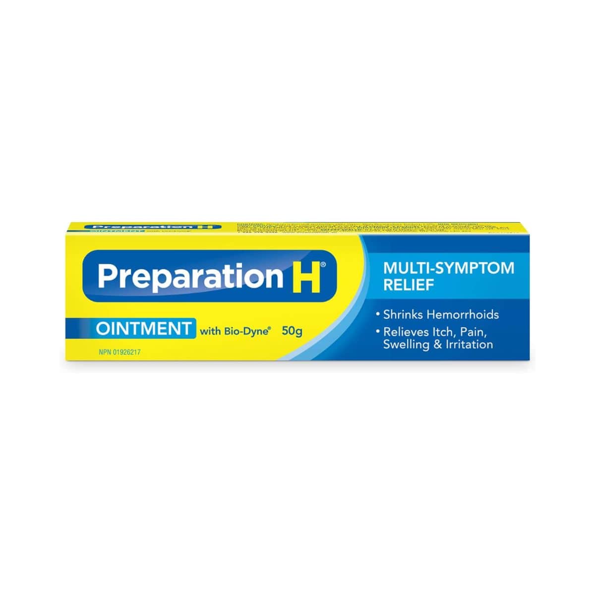 Product label for Preparation H Multi-Symptom Relief Ointment (50 grams)