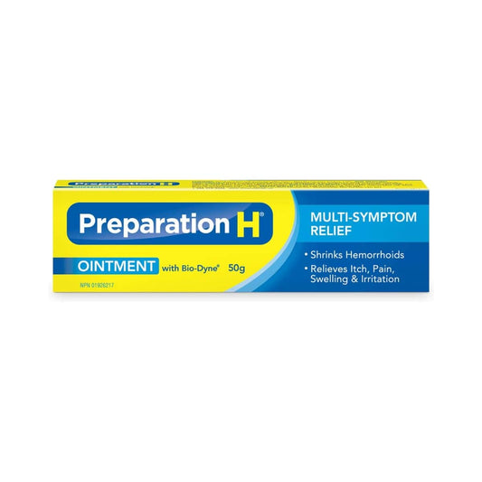 Product label for Preparation H Multi-Symptom Relief Ointment (50 grams)