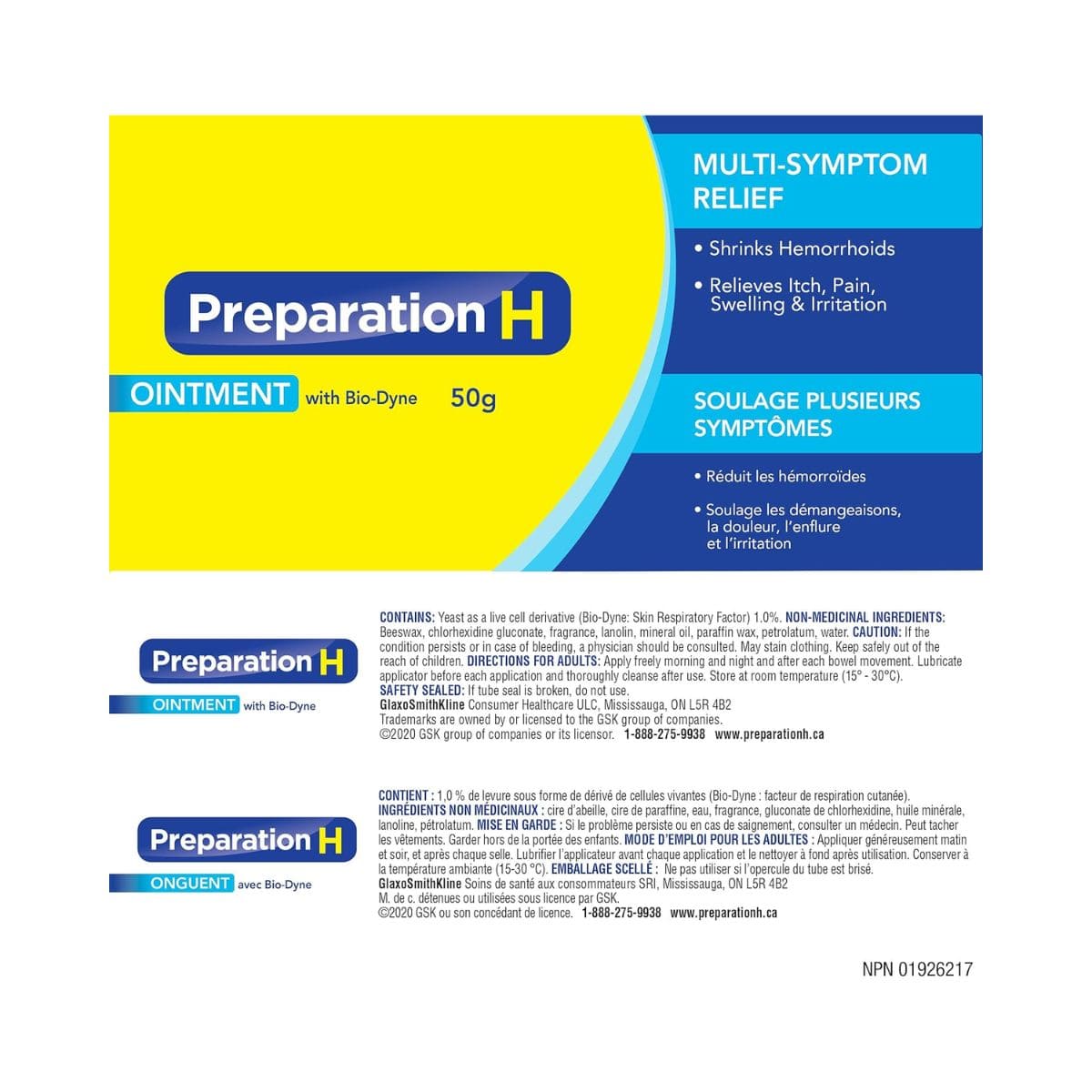 Product info for Preparation H Multi-Symptom Relief Ointment (50 grams)