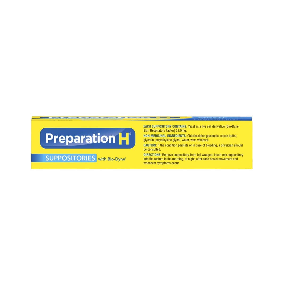 Ingredients, Cautions, Directions for Preparation H Multi-Symptom Relief Suppositories (24 suppositories) in English