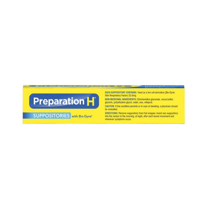 Ingredients, Cautions, Directions for Preparation H Multi-Symptom Relief Suppositories (24 suppositories) in English