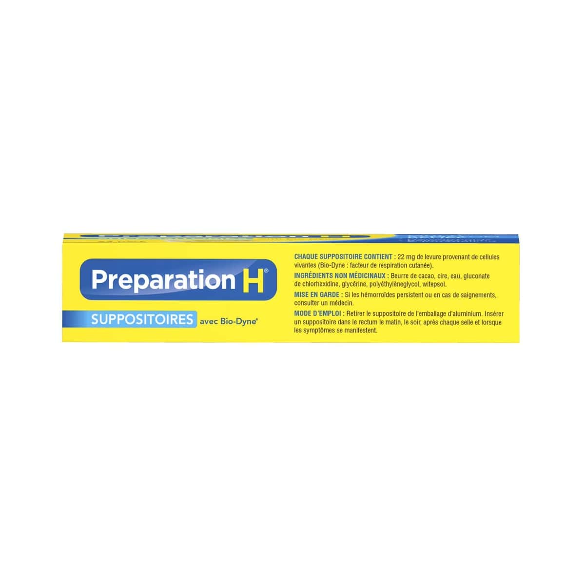 Ingredients, Cautions, Directions for Preparation H Multi-Symptom Relief Suppositories (24 suppositories) in French