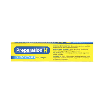 Ingredients, Cautions, Directions for Preparation H Multi-Symptom Relief Suppositories (24 suppositories) in French