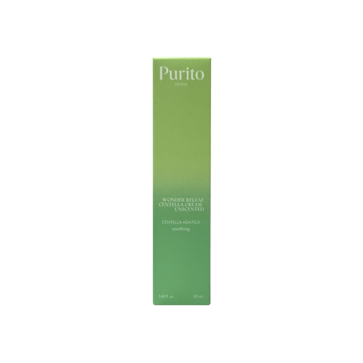 Product label for Purito Wonder Releaf Centella Cream Unscented (50 mL)