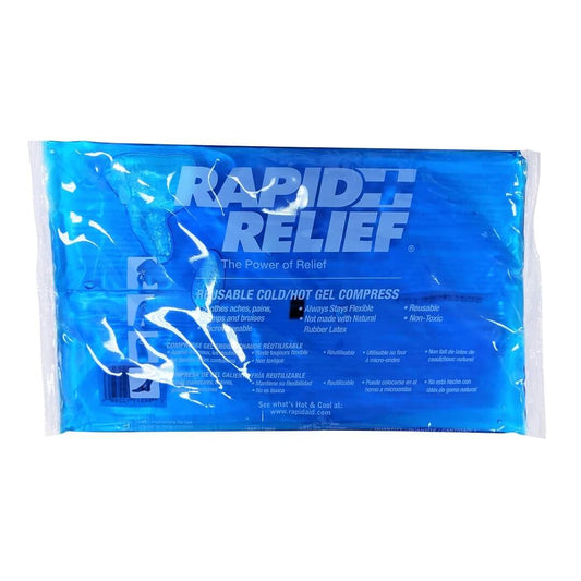 Product label for Rapid Relief Hot and Cold Reuseable Gel Pack (5.5" x 10")
