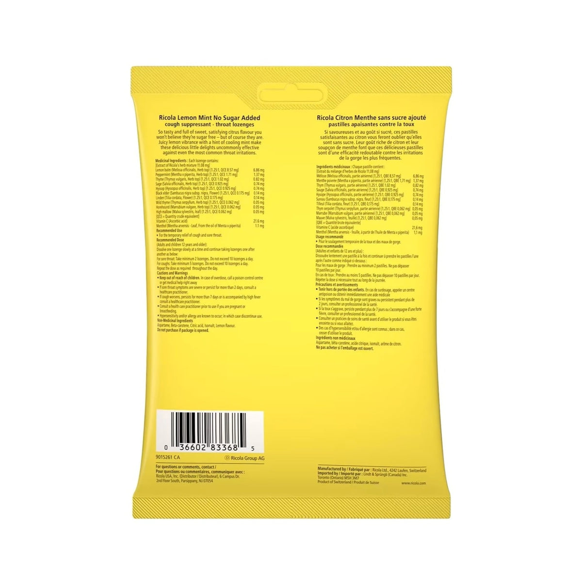 Ingredients Ricola Lemon Ricola Lemon Mint No Sugar Added (19 lozenges) – beyondRx.ca (by 99 ...