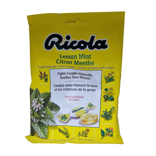 Product label for Ricola Lemon Mint (19 lozenges) 