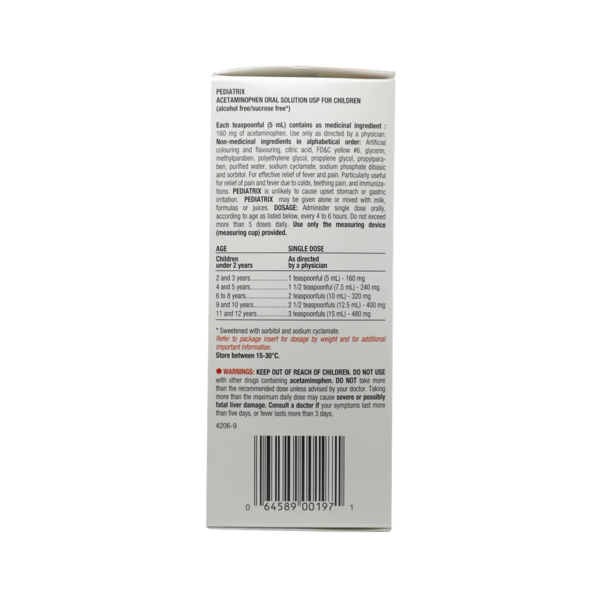 Dose, ingredients, warnings for Rougier Pediatrix Acetaminophen 160 mg / 5 mL Cherry Flavour (100 mL) EN