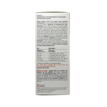 Dose, ingredients, warnings for Rougier Pediatrix Acetaminophen 160 mg / 5 mL Cherry Flavour (100 mL) FR