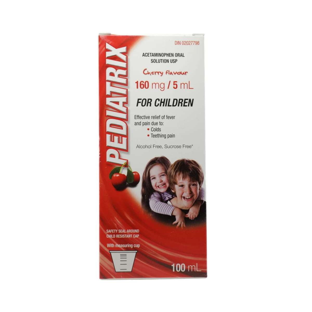 Product label for Rougier Pediatrix Acetaminophen 160 mg / 5 mL Cherry Flavour (100 mL) EN