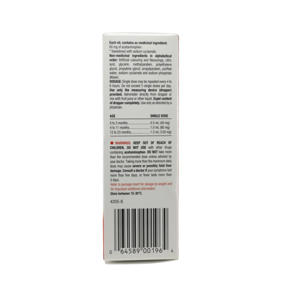 Ingredients, dosage, cautions for Rougier Pediatrix Acetaminophen 80 mg / mL Cherry Flavour (24 mL)
